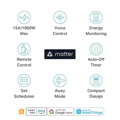 Kasa Matter Smart Plug w/ Energy Monitoring, Compact Design, 15A/1800W Max, Super Easy Setup, Works with Apple Home, Alexa & Google Home, UL Certified, 2.4G Wi-Fi Only, White, KP125M (4-Pack)