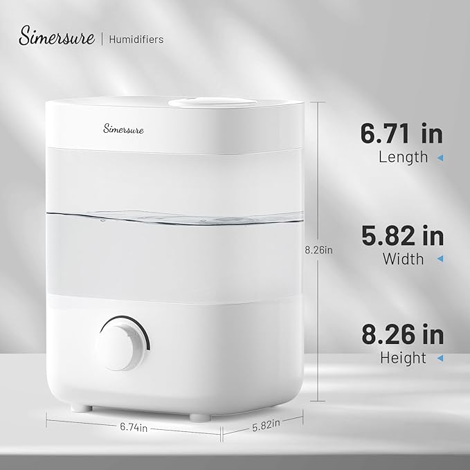 SimerSure Top Fill Humidifier, 2L Water Tank for Bedroom, 28H Long Lasting New White Air Humidifier for Large Room, Ultra Quiet 25dB Cool Mist for Baby, Plants, Office, Easy to Clean & Fill