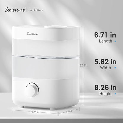 SimerSure Top Fill Humidifier, 2L Water Tank for Bedroom, 28H Long Lasting New White Air Humidifier for Large Room, Ultra Quiet 25dB Cool Mist for Baby, Plants, Office, Easy to Clean & Fill