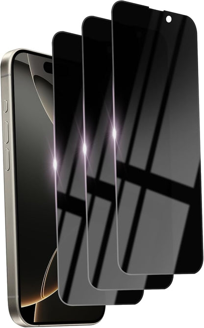 3 Pack Privacy Screen Protector for iPhone 16 Pro Tempered Glass 6.3inch Private Saver Anti-Spy Eye Protection Anti-Scratch Full Coverage
