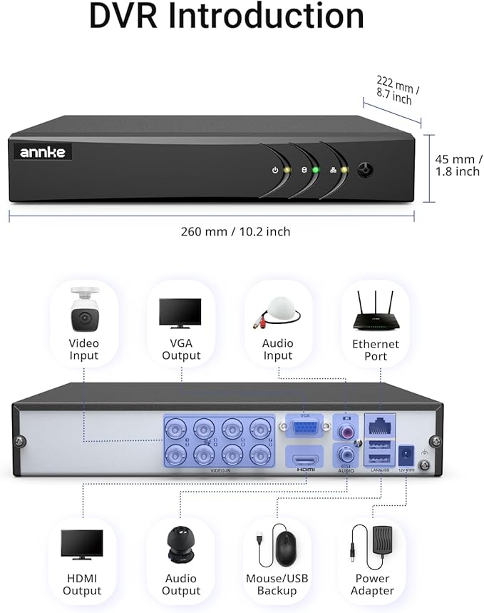 ANNKE 3K Lite 8CH Digital Video Recorder, H.265+ Hybrid 5-in-1 DVR with AI Human/Vehicle Detection, Work with 3K/5MP/4MP/2MP TVI/AHD/CVI/CVBS Cameras for Home Business Surveillance, 2TB HDD Included