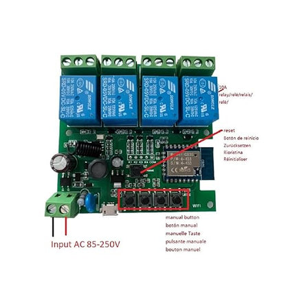 4 Channel USB 5V AC 85-250V Smart WiFi Wireless Dry Contact Relay Switch Module,Tuya Smart Life app Remote Control,Compatible with Alexa Google Home