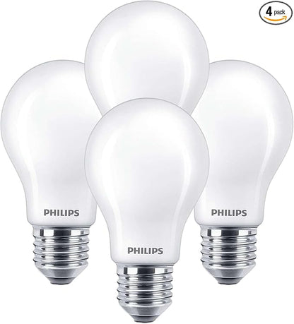 PHILIPS LED Flicker-Free Frosted Dimmable A19 Light Bulb - EyeComfort Technology - 800 Lumen - Soft White (2700K) – 8.8W=60W - E26 Base - Ultra Definition Old Version - Indoor - 4-Pack