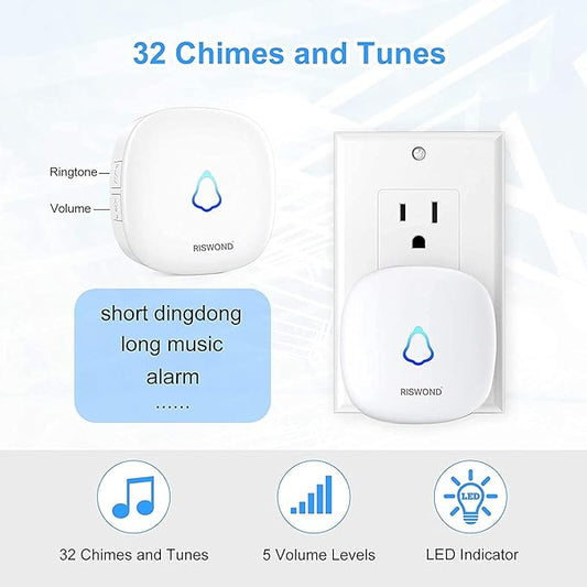 Wireless Motion Sensor Door Chime: Indoor Motion Detector Alarm Business Entry Doorbell Store Entrance Alert Bell Buzzer (1000Ft Range, 32 Tunes, 5 Level Volume) 2 Sensors 1 Receiver