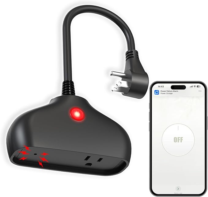 WiFi Power Failure Alarm, Smart App Alerts & 110dB Siren & Indoor / Outdoor Use for Freezer, Sump Pump, Aquarium, Greenhouse, Pond Pump