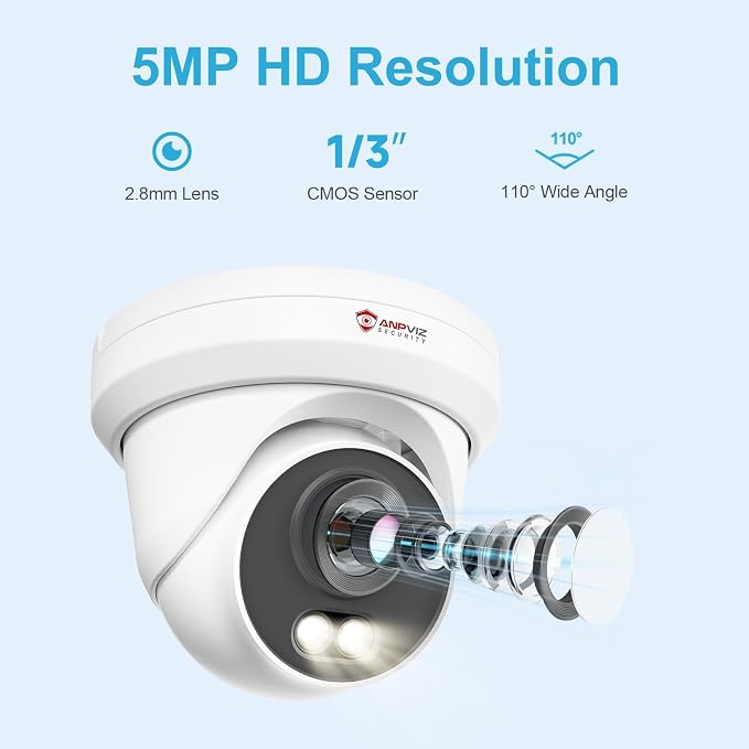 Anpviz 2-Pack 5MP PoE IP Camera, Turret Security IP Camera Outdoor Wired