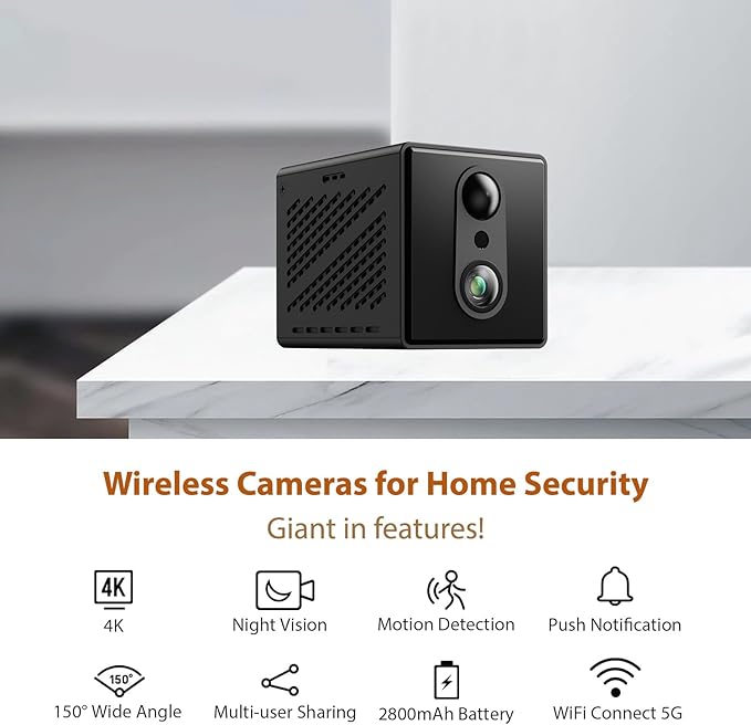 2026 5G 4K Mini Camera WiFi Indoor Home HD Micro Wireless Security Camera, Small Nanny Cam Pet Baby Outdoor Cameras, 100 Days Battery Life 150 angle Night Vision Motion Detection Cloud & SD Storage