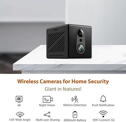 2026 5G 4K Mini Camera WiFi Indoor Home HD Micro Wireless Security Camera, Small Nanny Cam Pet Baby Outdoor Cameras, 100 Days Battery Life 150 angle Night Vision Motion Detection Cloud & SD Storage