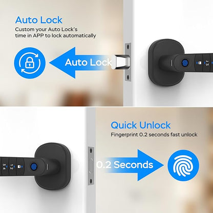 Smart Fingerprint Door Handle, Keyless Entry Biometric Lock with Passcode & Mechanical Key, Easy Install Interior Door Lock for Home/Bedroom/Office,Matte Black