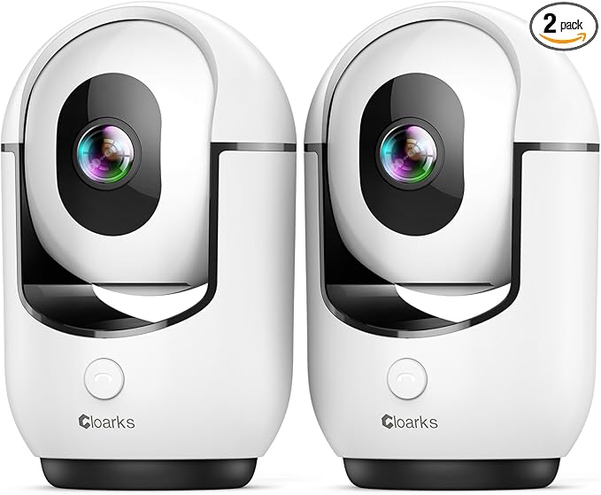 Cloarks 2K Pan/Tilt Security Camera, WiFi Indoor Cameras for Home Security with AI Motion Detection, Pet/Dog/Baby Camera with Phone App, 2-Way Audio, 24/7, Siren, TF/Cloud Storage, 2 Pack