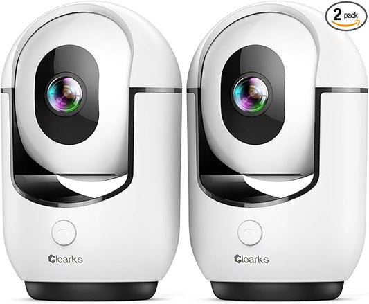 Cloarks 2K Pan/Tilt Security Camera, WiFi Indoor Cameras for Home Security with AI Motion Detection, Pet/Dog/Baby Camera with Phone App, 2-Way Audio, 24/7, Siren, TF/Cloud Storage, 2 Pack