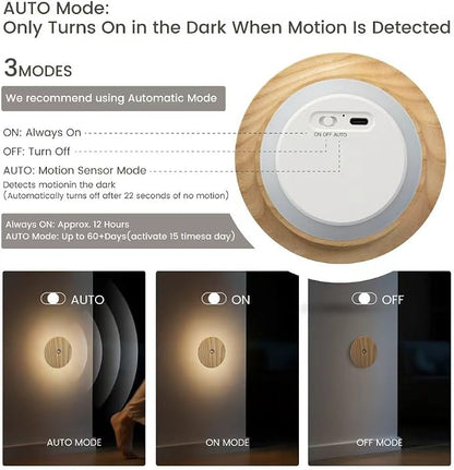 Rechargeable Night Lights with Motion Sensor, Wooden Magnetic Light