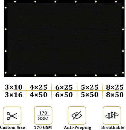 Shade&Beyond 4'x58' Black Privacy Screen Fence Cover 170 GSM Fencing Mesh Fence Panel for Wall Garden Yard Backyard Indoor Outdoor Home Decoration
