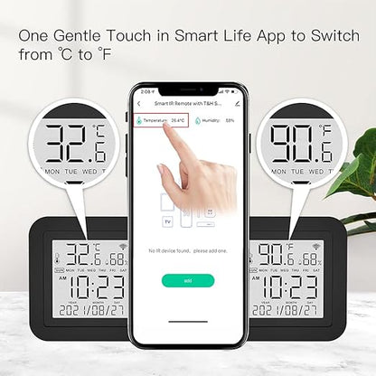 MOES Smart Temperature Humidity Monitor with IR Remote Control, Tuya WiFi Temperature Humidity Sensor with LCD Display for Home House Greenhouse Home Pet Garage, Compatible with Alexa
