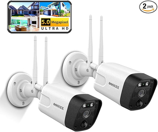 OOSSXX 5.0MP & 130° Wide-Angle 2-Way Audio PIR Detection Dual Antennas Enhance WiFi Security Wireless Camera System Outdoor Security Camera, Home Surveillance Bullet Exterior Cameras