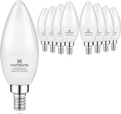 8 Pack E12 LED Candelabra Bulbs 3000K Warm White, B11 Ceiling Fan Light Bulbs Small Base, 6W 60Watt Equivalent, C37 Type B Light Bulb for Chandelier, 600 Lumen, Non-dimmable