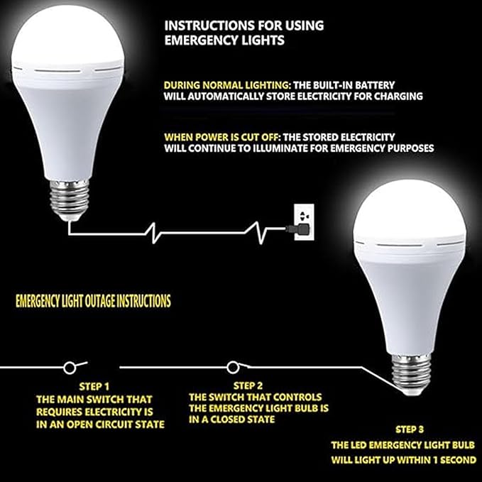 Bulbs, Rechargeable Emergency Light Bulbs, Battery Powered Energy Efficient 12w LED Light Bulb with Hook, for Home, Camping