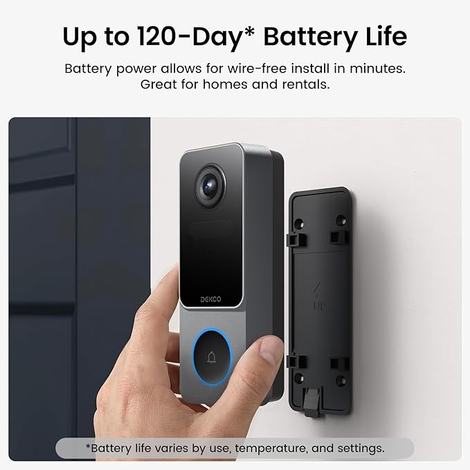 DEKCO Wireless Video Doorbell Camera, 2K Head-to-Toe View (9:16), 170° Wide Angle, Battery Powered Home Security, PIR Motion & AI Human/Package Detection, Voice Changer, Cloud Storage Edition