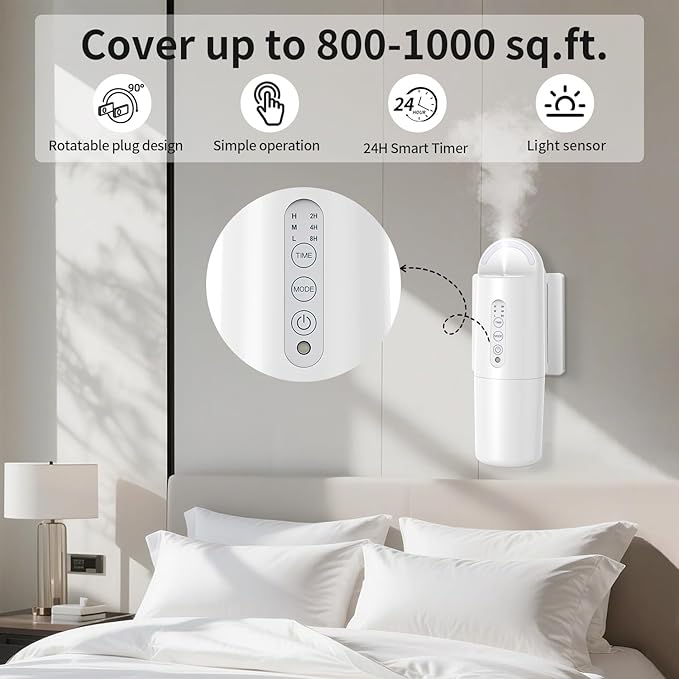Plug in Waterless Essential Oil Diffuser, Elegant Waterless Scent Diffuser Starter Kit with 24H Smart Timer & Light Sensor, Cover Up to 800 Sq. Ft., Aromatherapy Diffusers for Home, Office, 100ML