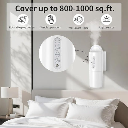 Plug in Waterless Essential Oil Diffuser, Elegant Waterless Scent Diffuser Starter Kit with 24H Smart Timer & Light Sensor, Cover Up to 800 Sq. Ft., Aromatherapy Diffusers for Home, Office, 100ML