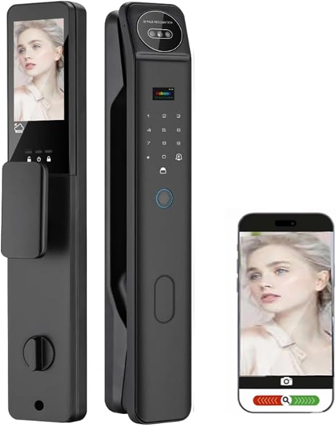 3D Face Recognition Smart Door Lock with Video Intercom, Biometric Palm Vein & Fingerprint Keyless Entry, 1080P HD Camera, Tuya App Control, Alexa Compatible, IP65 Waterproof, 5 Ways to Unlock