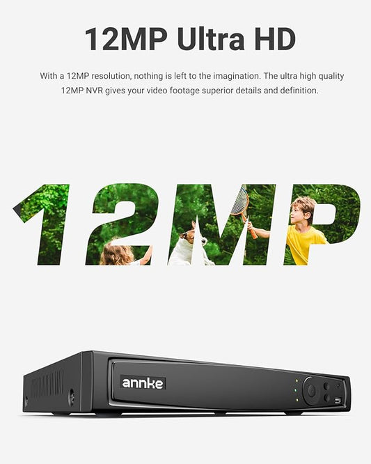 ANNKE 16 Channel NVR for Security Camera, 5-in-1 16CH 12MP Network Video Recorder with 4TB Hard Drive Disk, Supports 12MP/8MP/6MP/5MP/4MP PoE IP Cameras, 24/7 Surveillance Recording
