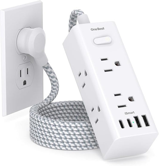 One Beat Surge Protector Power Strip, 5 Ft Flat Plug Extension Cord, 900J | 6 Outlets 4 USB Ports(2 USB C), Wall Mount Outlet Extender Small Power Strip for Travel Home Office College Dorm Room Station