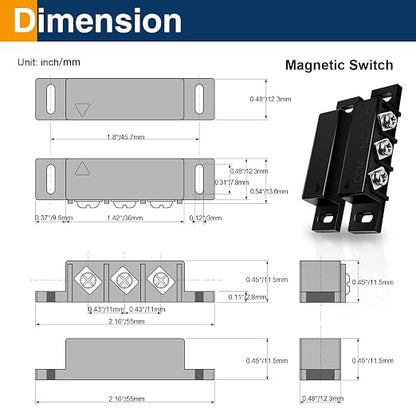 2 Pack Magnetic Reed Switch NC NO, Wired Door Window Contact Sensor, Black | Surface mount design, 22AWG leads, Includes screws, tape and screwdriver