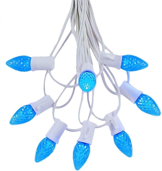 Novelty Lights 25 Foot C7 LED Outdoor Lighting Patio Christmas String Lights, Blue, White Wire, 25 Bulbs