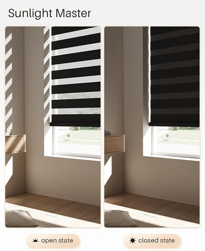 Smart Zebra Blinds for Windows, Alexa Motorized Blinds with Remote Control, Automatic Electric Power Zebra Shades for Indoor Windows (26" W x 72" H, Black)