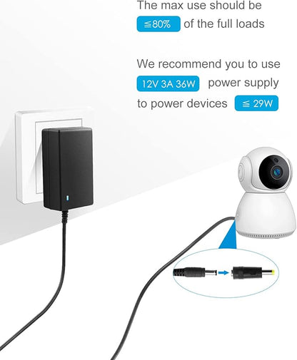 ALITOVE 12V 3A Power Supply DC 12 Volt AC Adapter 36W 2.5A 2A 1.5A 1A Replacment Power Cord Converter Transformer 4.92Ft with 10 Tips for LED Strip Light CCTV Security Camera Router PC Monitor