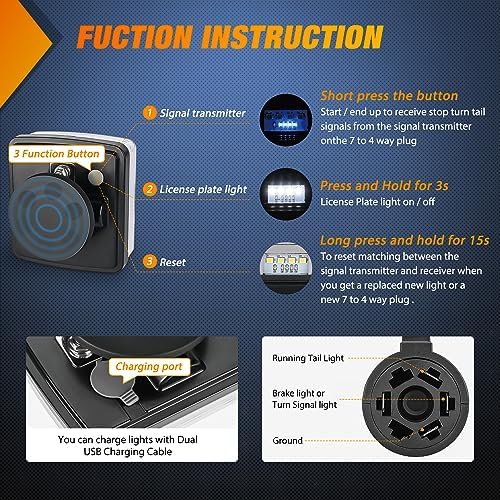 Nilight Magnetic Trailer Towing Light Kit 2PCS 58LED Wireless Rechargeable