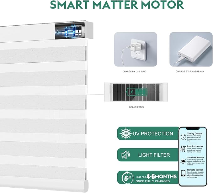 Motorized Zebra Blinds with Remote [Dual Layer + Light Filtering] 90% Blackout Smart Shades for Indoor Windows, Alexa Google and HomeKit Compatible, Customized Size, Shadow Slate