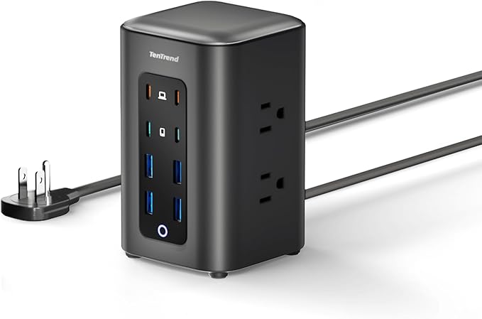 TenTrend Power Strip Tower (230W), 14-in-1 USB-C Charging Station Tower with 2000J Surge Protection, 10FT Extension Cord with 6 AC Outlets & 8 USB Ports for Home Office Dorm Essentials