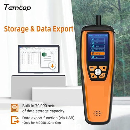 Temtop Air Quality Monitor CO2 Detector Professional Carbon Dioxide PM2.5 PM10 Formaldehyde Temperature and Humidity Monitor w/Audio Alarm Data Export (M2000 2nd)