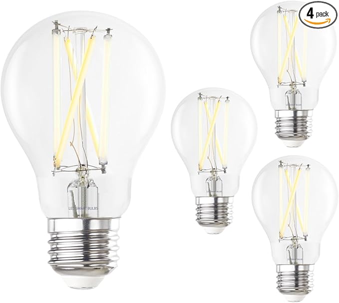 Diodesy- Smart Light Bulb A19 LED WiFi Bulb Compatible with Alexa and Google Home Pack of 4 No Hub Required 2.4Ghz 8W (60W Equivalent) Tunable 2200K-6500K 800LM E26 Base Clear Finish UL Listed