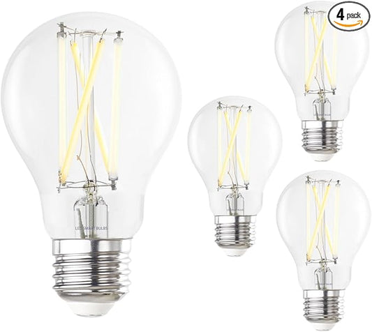 Diodesy- Smart Light Bulb A19 LED WiFi Bulb Compatible with Alexa and Google Home Pack of 4 No Hub Required 2.4Ghz 8W (60W Equivalent) Tunable 2200K-6500K 800LM E26 Base Clear Finish UL Listed