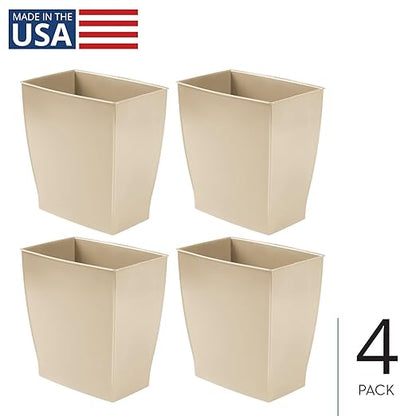 iDesign Small Plastic Bathroom Trash Can, Slim Rectangle Garbage Bin for Bedroom, Office, Dorm, 4-Pack, Brown