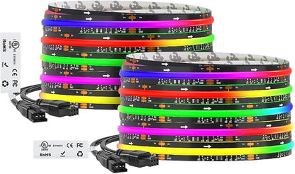 BTF-LIGHTING 32.8FT WS2811 Smart IC RGB DC24V FCOB COB LED Strip Light | UL Listed 720LEDs/m High Density Color Chasing Light 12mm Width Black PCB for Home DIY Lighting(No Adapter or Controller)