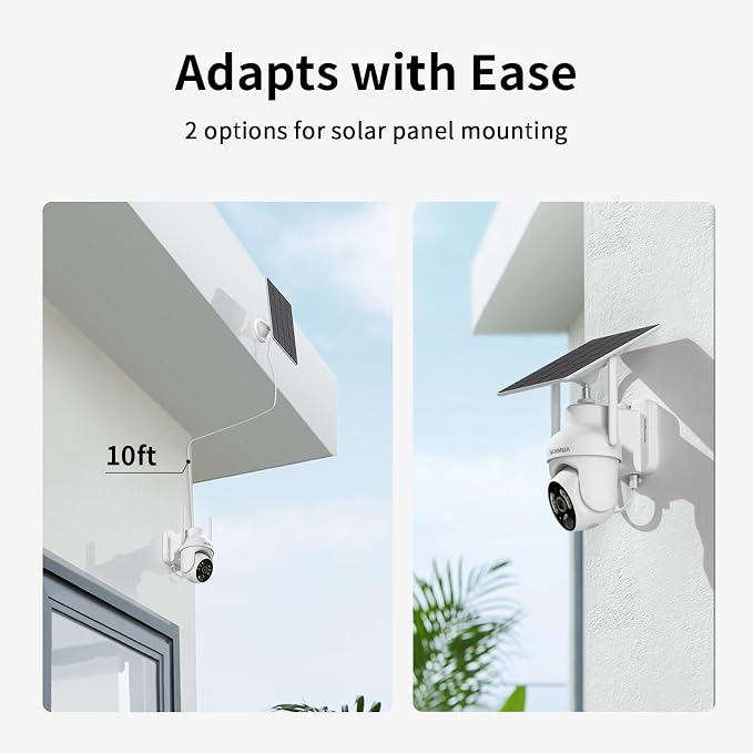 SEHMUA 2K Solar Security Camera Wireless Outdoor, 1 Pack 360° View Pan/Tilt WiFi Security Camera Outside with Color Night Vision, Easy to Install, PIR Alarm, 2-Way Audio, White