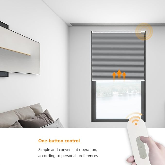 Motorized Cellular Shades Cordless Blackout Rechargeable Window Shades with Remote for Privacy Protection Smart Home Electric Curtains Automatic Honeycomb Blinds for Windows, 27" x 48", Grey