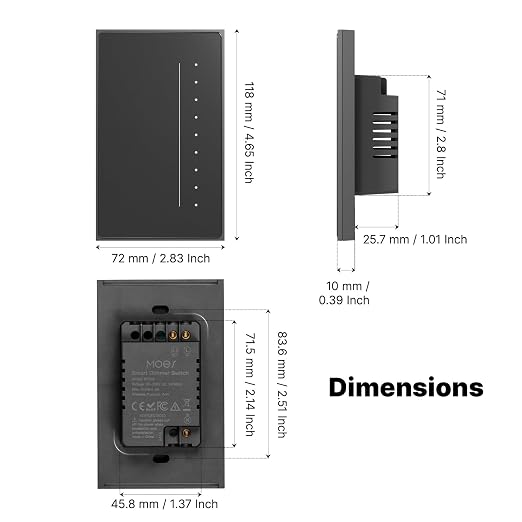 MOES SF WiFi Dimmer Switch, Neutral Wire Required, Anti-Glare Panel Grey | Full-Screen Touch, Vibration Feedback, Air Gesture Control,2.4GHz WiFi Work with Smart Life/Tuya, Alexa and Google Home