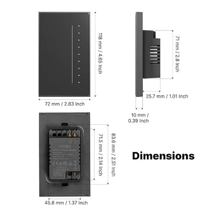 MOES SF WiFi Dimmer Switch, Neutral Wire Required, Anti-Glare Panel Grey | Full-Screen Touch, Vibration Feedback, Air Gesture Control,2.4GHz WiFi Work with Smart Life/Tuya, Alexa and Google Home