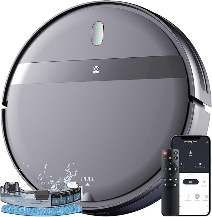 Kilgone Robot Vacuum and Mop, App/Alexa Control for Pet Hair, Hard Floor, Carpet, Customized Cleaning