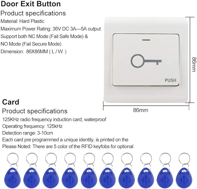 LIBO Complete RFID Access Control System Fingerprint Access Controller Keypad, DC12V / 3A Power Supply Transformer, Electronic Bolt Lock with Exit Button, 125KHz ID Keyfobs for All Type of Doors