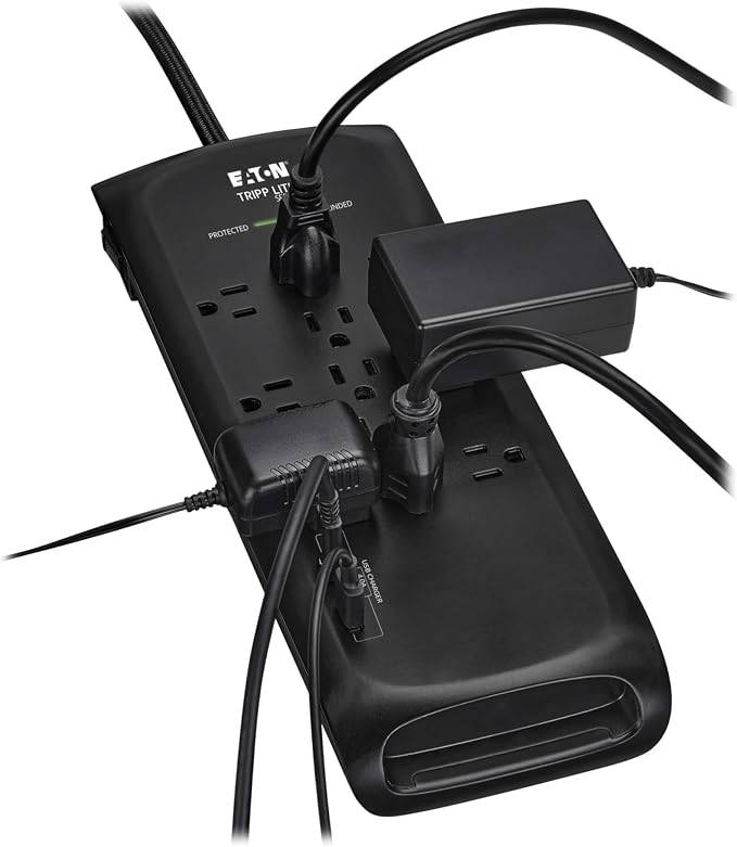 Eaton Tripp Lite Series Surge Protector Power Strip with Flat Plug Braided Extension Cord + 2 USB Charging Ports, 4200 Joules, 8ft Cable, Manufacturer's (TLP118DBUC)