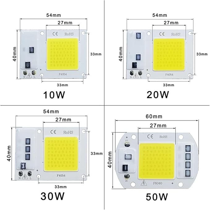 2pcs LED Chip COB Lamp 10W 20W 30W 50W AC 220V 240V IP65 Smart IC No Need Driver DIY Flood Light Led Bulb Spotlight Outdoor Lamp Bead(Cold White,220V 20W)