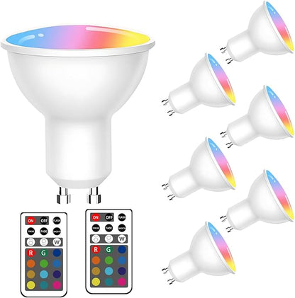 XRise GU10 LED Light Bulb Dimmable 3W LED Bulbs with 180°Flood Beam Warm White 6000K 12 Color Choices Remote Control Included Suitable for Bedroom Living Room Party Gathering（7 Pack ）