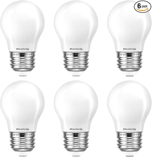 Maelsrlg 25 Watt Light Bulbs Daylight 5000K, Dimmable, 2W 200 Lumen LED Bulb, E26 Medium Base, 120V, A15 Frosted, Pack of 6