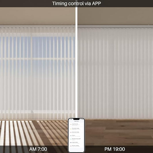 Motorized Sheer Vertical Blinds Work with Alexa Google Home, Light Filtering Smart Vertical Blind Sliding Door Blinds Remote Control Blinds for Sliding Glass Door Customize, Texture White